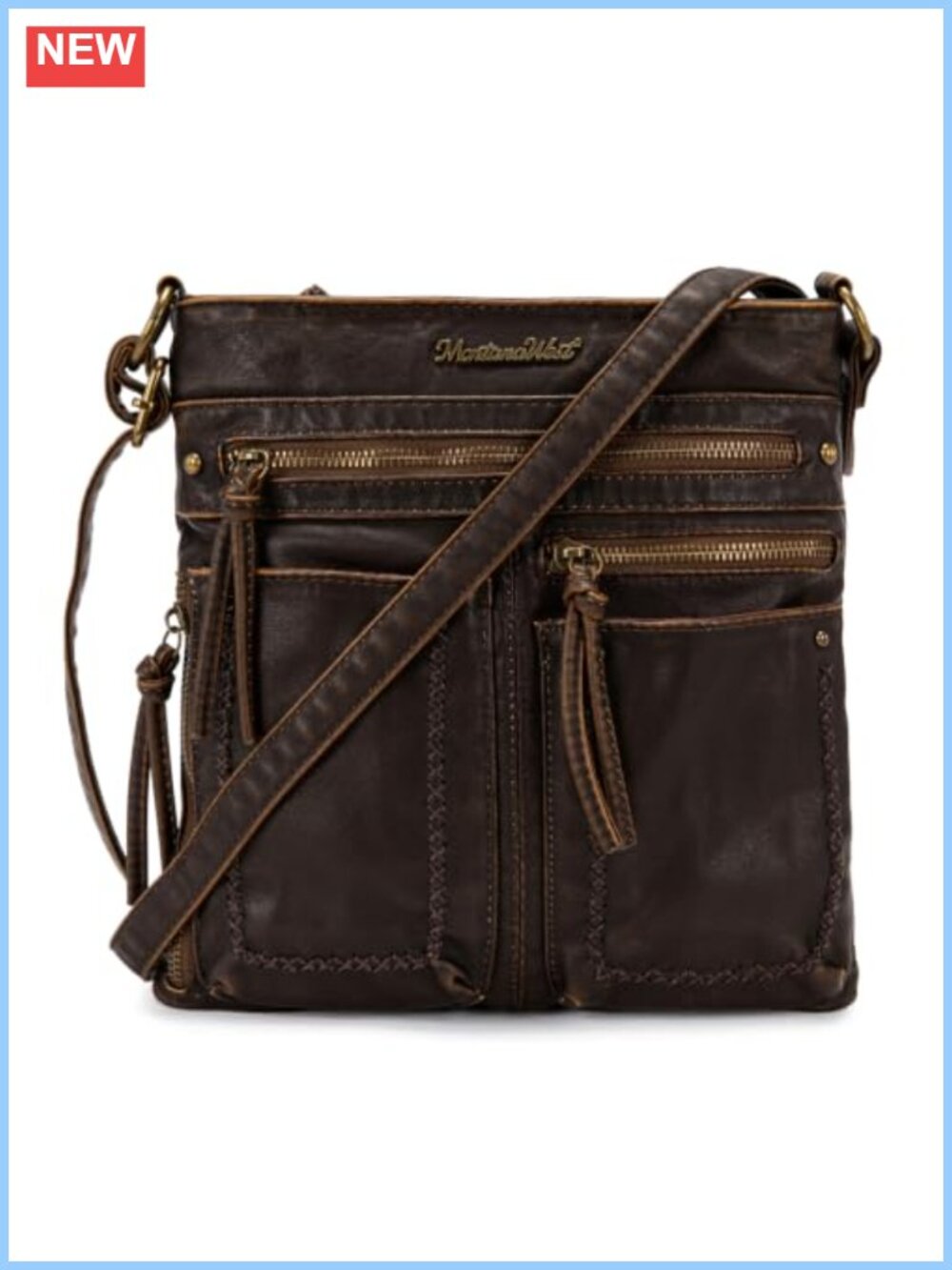 Vegan Leather Crossbody Bag Multi Pocket Adjustable Strap Daily Travel Purse